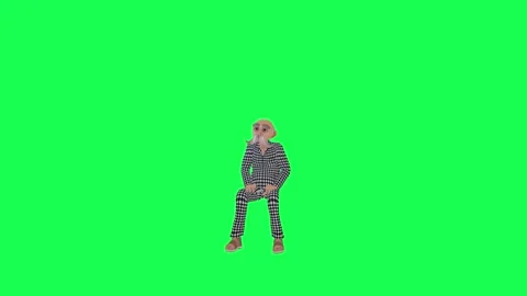 3d cartoon old man sitting yelling, front angle chroma key green screen Stock-Footage 259824853