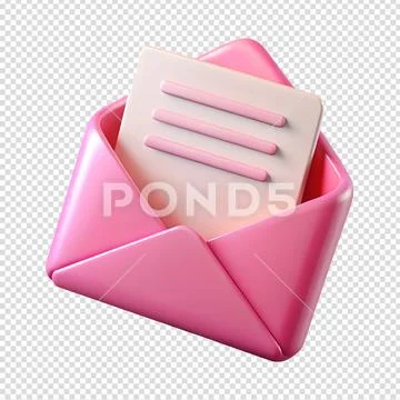 3d cartoon pink email icon, cute mailbox symbol PSD Template