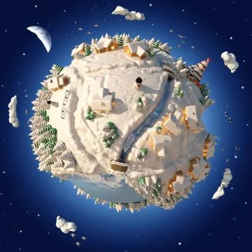 3D Cartoon Planet Winter Stock Illustration