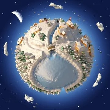 3D Cartoon Planet Winter Stock Illustration