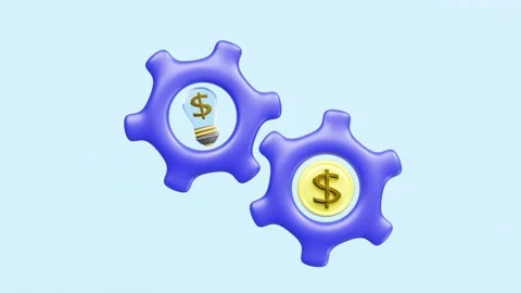 3d cartoon question mark in gear icon with light bulb, coins isolated on bl.. Stock Footage 310221520