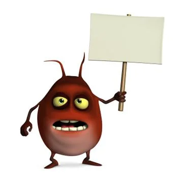 3d cartoon red bug holding blank Stock-Illustration