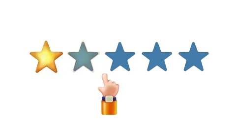 3D cartoon render five stars rating animation with moving hand. Positive review Stock Footage 170663096