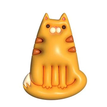 3d cartoon render ginger tabby cat. Front view Sitting kitty. Cutr clay style Stock Illustration