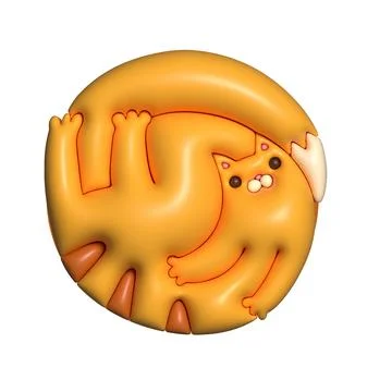 3d cartoon render ginger tabby cat. Snuggle kitty. Round shaped character with Stock Illustration