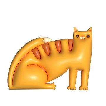 3d cartoon render ginger tabby cat. Side view sitting kitty. Funny character Stock Illustration
