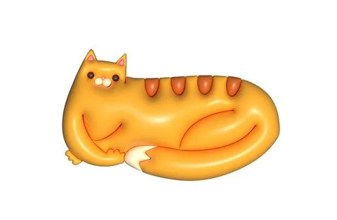 3d cartoon render ginger tabby cat. Lying kitty. Cute character with funny weird Stock Illustration
