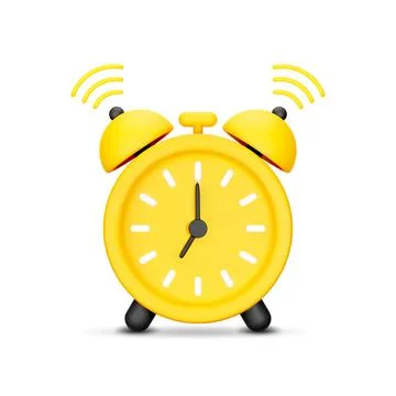 3D Cartoon Ringing Alarm Clock in Yellow Color Isolated on White Background Stock Illustration