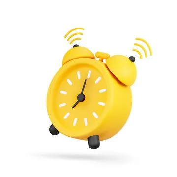 3D Cartoon Ringing Alarm Clock in Yellow Color Isolated on White Background 库存插图