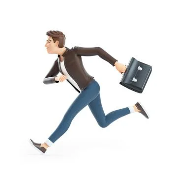 3d cartoon running with a briefcase Illustrazione stock