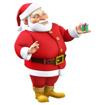 3d cartoon santa with present Stock-Illustration