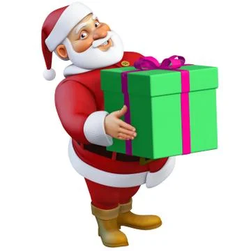3d cartoon santa with present Stock-Illustration
