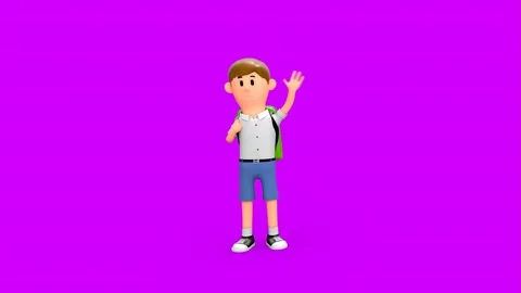 3D Cartoon Schoolboy With Backpack Waving Standing Vidéo 266971832