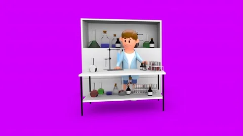 3D Cartoon Science Boy Experimenting At Chemistry Lab Vidéo 266971782