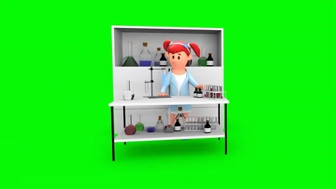 3D Cartoon Science Girl Experimenting At Chemistry Lab 库存影片 266971853