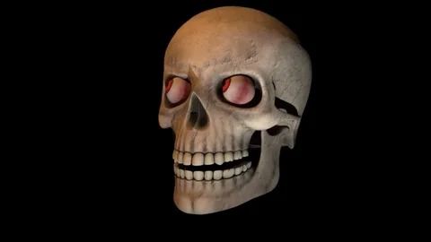 3D Cartoon Skull with Glowing Red Eyes on Black Background  Halloween Creep.. Stock Footage 339633873