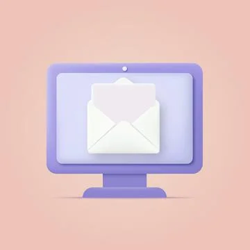 3d cartoon style computer with receiving mail. Vector Stock Illustration