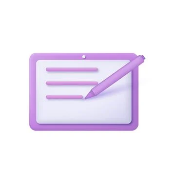 3d cartoon style copywriting icon. Tablet and pencil. Vector Stock Illustration