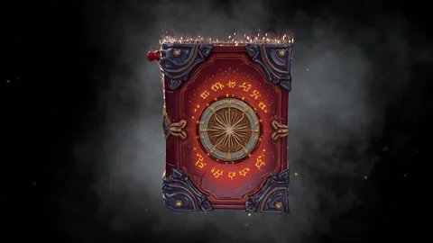 3D cartoon-style fantasy magic spell book 4 with details, spinning, scaling up Stock Footage 320566602