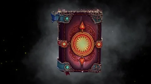 3D cartoon-style fantasy magic spell book 5 with details, spinning, scaling up Stock Footage 320566643