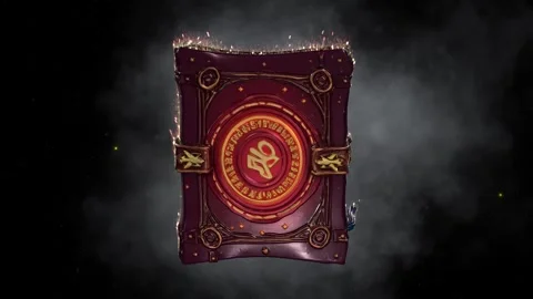 3D cartoon-style fantasy magic spell book 7 with details, spinning, scaling up Stock Footage 320571829