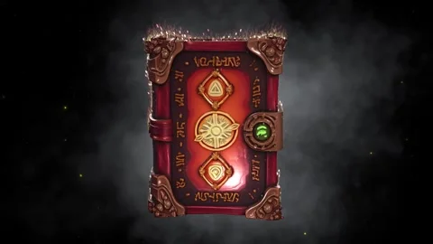 3D cartoon-style fantasy magic spell book 1 with details, spinning, scaling up Stock Footage 320611674