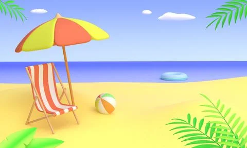 3d cartoon style seashore background Stock Illustration