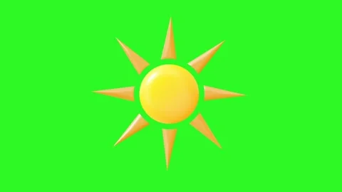 3D cartoon sun icon on a solid green background. The yellow and orange sun Stock Footage 317969687