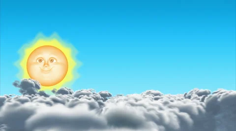 3D cartoon Sun &amp; Moon in clouds, 4K. Seamless loop. Stock Footage 50109374