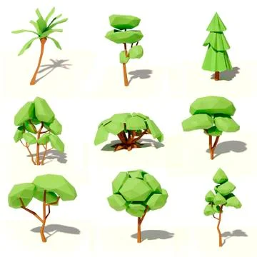 3d cartoon trees pack  on white background Stock Illustration