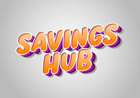 3d cartoon typography logo reading savings hub in orange and pink gradient .. Stock Illustration