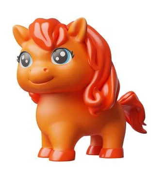 3D cartoon vector cute fire horse with red mane, side view. Stock Illustration