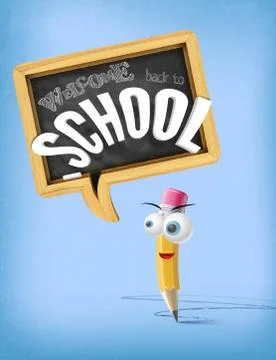 3D Cartoon Welcome back to school funny vector concept of cute pencil character Illustrazione stock