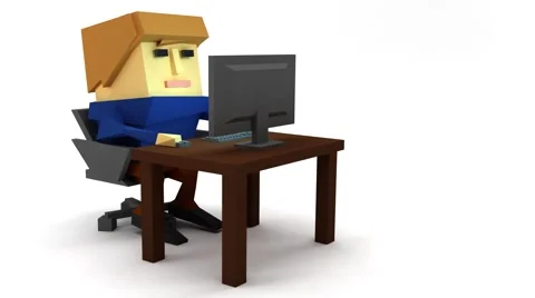 3D cartooon abstract man working on computer. Stock Footage 66312950