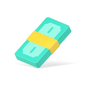 3d cash of bundle sealed with tape. Green banknotes tied with yellow paper .. Stock Illustration