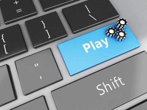 3d Casino Chips on the computer keyboard Stock Illustration