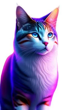 3D Cat Colorful looking up in white background. 3D Illustration Stock Illustration