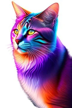 3D Cat Colorful sideview in white background. 3D Illustration Stock Illustration