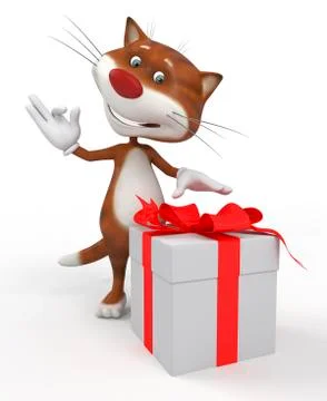 3d cat with a gift. Stock Illustration