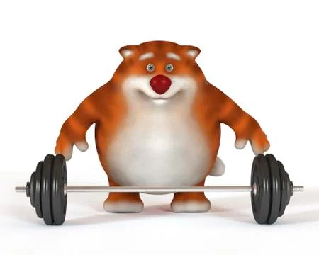 3d cat weightlifter Stock Illustration
