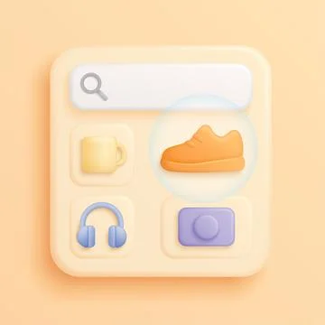 3D Catalog Search Interface With Product Icons Stock Illustration