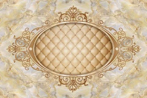 3d ceiling, stucco decor frame, leather quilted buttoned Stock Illustration