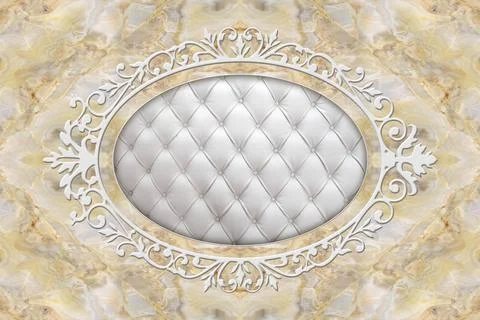 3d ceiling, stucco decor frame, leather quilted buttoned Stock Illustration