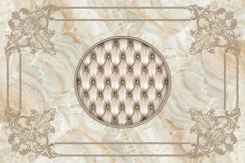 3d ceiling, stucco decor frame, leather quilted buttoned in the middle on ma Stock Illustration
