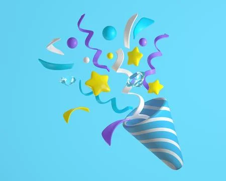 3d Celebratory Popper Explosion with Confetti Stock Illustration