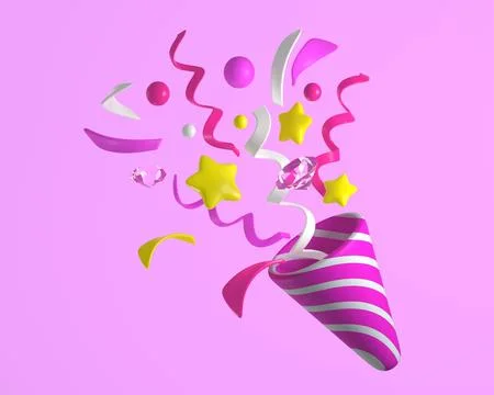 3d Celebratory Popper Explosion with Confetti Stock Illustration