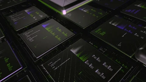 3d cells with numeric data. Animation. Set of tiers and rows in virtual database Stock Footage 149124961
