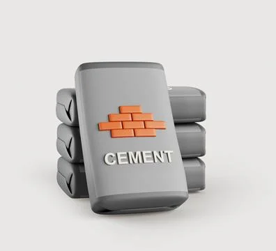 3d cement bags stack. Construction powder sacks, gray paper package with brick 스톡 일러스트