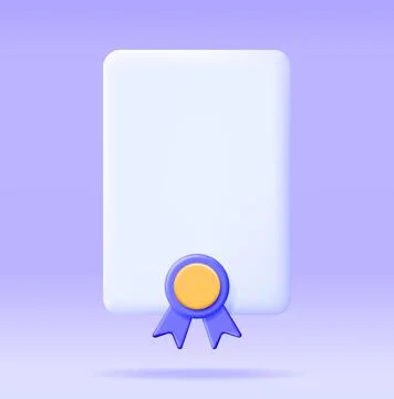 3D Certificate Icon with Stamp and Ribbon Stock Illustration