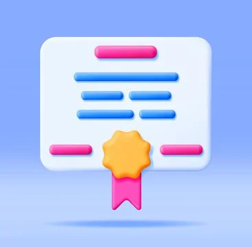 3D Certificate Icon with Stamp and Ribbon Stock Illustration